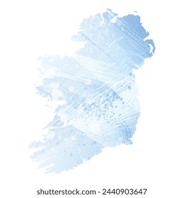 Mapa vectorial detallado. Irlanda. Estilo acuarela. Flor de maíz pálida. Color azul.