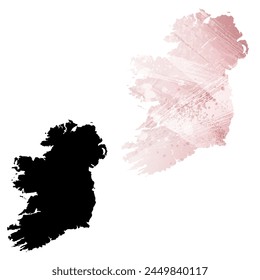 High detailed vector map. Ireland. Set of two cards. Watercolor style. Pink color. Black card.