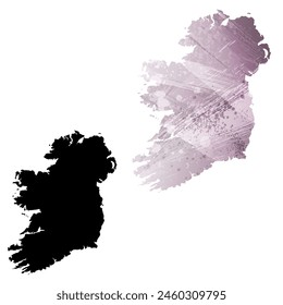 High detailed vector map. Ireland. Set of two cards. Watercolor style. Purple color. Black card.