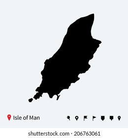 High Detailed Vector Map Of Isle Of Man With Navigation Pins.