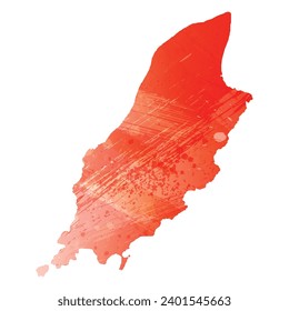 High detailed vector map. Isle of Man. Watercolor style. Scarlet bright red color.
