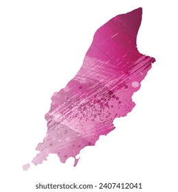 Mapa vectorial detallado alto. Isla de Man. Estilo acuarela. Amaranth color púrpura profundo.