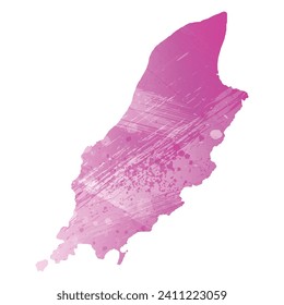High detailed vector map. Isle of Man. Watercolor style. Amaranth light cherry pink color.
