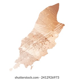 High detailed vector map. Isle of Man. Watercolor style. Antique brass. Light brown. Gold color.
