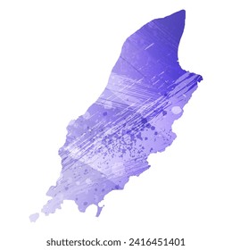 High detailed vector map. Isle of Man. Watercolor style. Aspid blue color. A violet, delicate, pastel color.
