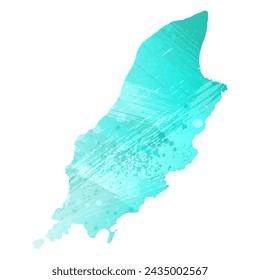 High detailed vector map. Isle of Man. Watercolor style. Turquoise color. Bright blue color.