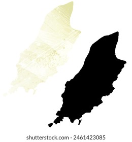 High detailed vector map. Isle of Man. Set of two cards. Watercolor style. Yellow lemon color. Black card.