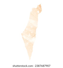 High detailed vector map. Israel. Watercolor Style. Apricot delicate color.