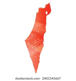 Mapa vectorial detallado alto. Israel. Estilo acuarela. Color rojo brillante escarlata.