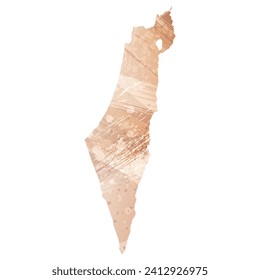 High detailed vector map. Israel. Watercolor style. Antique brass. Light brown. Gold color.