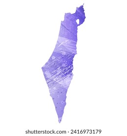 High detailed vector map. Israel. Watercolor style. Aspid blue color. A violet, delicate, pastel color.