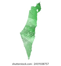 High detailed vector map. Israel. Watercolor style. Green color. Salacious emerald color.