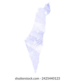 High detailed vector map. Israel. Watercolor style. Periwinkle color. Delicate lilac color. Pastel purple.