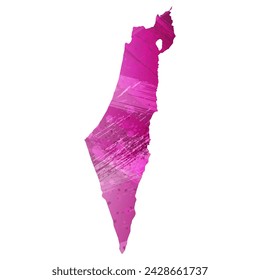 High detailed vector map. Israel. Watercolor style. Eggplant color. Purple bright color.