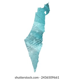 High detailed vector map. Israel. Watercolor style. Turquoise blue color. Blue is a deep color.