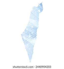 Mapa vectorial detallado. Israel. Estilo acuarela. Flor de maíz pálida. Color azul.