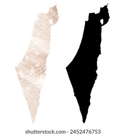 High detailed vector map. Israel. Set of two cards. Watercolor style. Brown beige color. Black card.