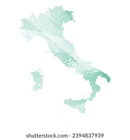 Mapa vectorial detallado alto. Italia. Estilo acuarela. Color acuamarina.