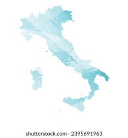 High detailed vector map. Italy. Watercolor style. Aquamarine blue color.