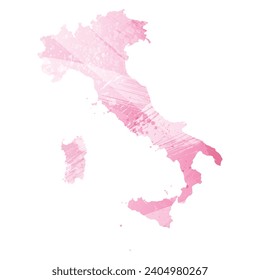 High detailed vector map. Italy. Watercolor style. Amaranth pink color.