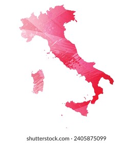 High detailed vector map. Italy. Watercolor style. Amaranth red color.