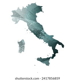 Mapa vectorial detallado alto. Italia. Estilo acuarela. Color gris aspido. Color verde-gris profundo.