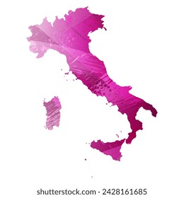 High detailed vector map. Italy. Watercolor style. Eggplant color. Purple bright color.