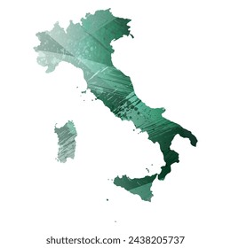Mapa vectorial detallado. Italia. Estilo acuarela. Color verde turquesa.