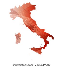 High detailed vector map. Italy. Watercolor style. Bismarck-furioso. Red color.
