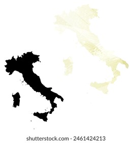 High detailed vector map. Italy. Set of two cards. Watercolor style. Yellow lemon color. Black card.