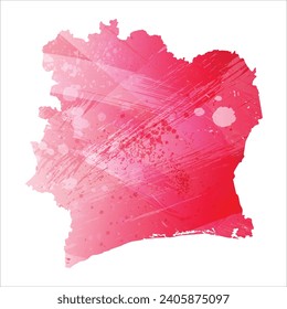 High detailed vector map. Ivory Coast. Watercolor style. Amaranth red color.