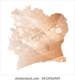 High detailed vector map. Ivory Coast. Watercolor style. Antique brass. Light brown. Gold color.