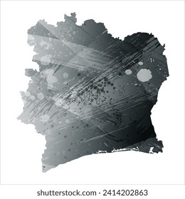 Mapa vectorial detallado alto. Costa de Marfil. Estilo acuarela. Gris antracita. Gris oscuro. Color negro.
