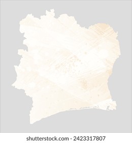 High detailed vector map. Ivory Coast. Watercolor style. Banana color. Pastel yellow color.
