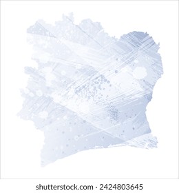 High detailed vector map. Ivory Coast. Watercolor style. Periwinkle color. Pastel lilac color. Delicate purple.
