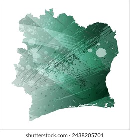 High detailed vector map. Ivory Coast. Watercolor style. Turquoise green color.
