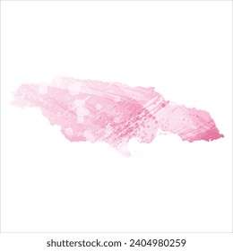 Mapa vectorial detallado alto. Jamaica. Estilo acuarela. Color rosa amaranto.