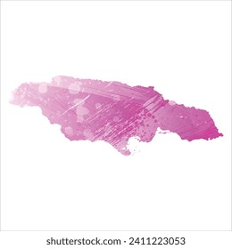 Mapa vectorial detallado alto. Jamaica. Estilo acuarela. Color rosa amaranto claro cerezo.