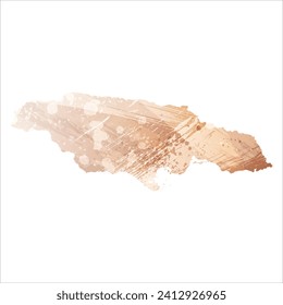High detailed vector map. Jamaica. Watercolor style. Antique brass. Light brown. Gold color.