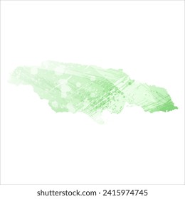 Mapa vectorial detallado alto. Jamaica. Estilo acuarela. Color de la lechuga clara. Pastel verde.