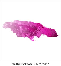 High detailed vector map. Jamaica. Watercolor style. Eggplant color. Purple bright color.
