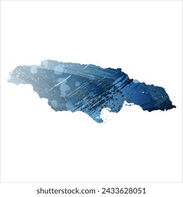 High detailed vector map. Jamaica. Watercolor style. Deep blue color. Berlin azure.