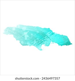 Mapa vectorial detallado. Jamaica. Estilo acuarela. Color turquesa. Color azul brillante.