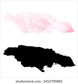 High detailed vector map. Jamaica. Set of two cards. Watercolor style. Pink color. Black card.