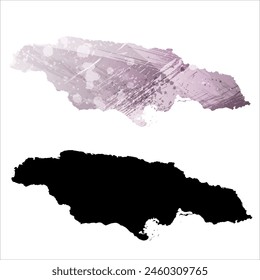 High detailed vector map. Jamaica. Set of two cards. Watercolor style. Purple color. Black card.