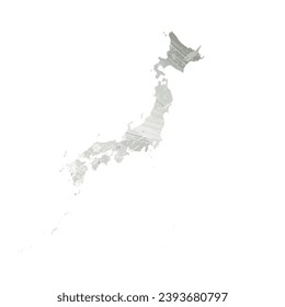 Mapa vectorial detallado alto. Japón. Estilo acuarela. Agate gris.