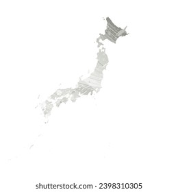 High detailed vector map. Japan. Watercolor style. Gray color.