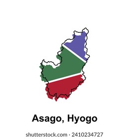 Mapa vectorial detallado de alto nivel - Japón, Ciudad Mapa de Asago, aislado en fondo blanco