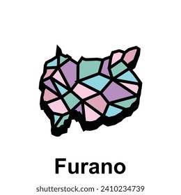 High detailed vector map - Japan, Map City of Furano, isolated on white background