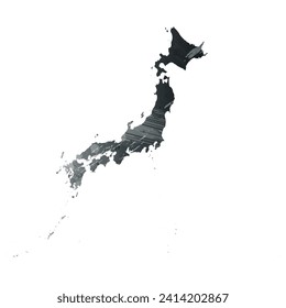 High detailed vector map. Japan. Watercolor style. Anthracite gray. Dark gray. Black color.